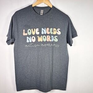 Autism Awareness Shirt Womens Medium Love Needs No Words Cotton Neurodivergent